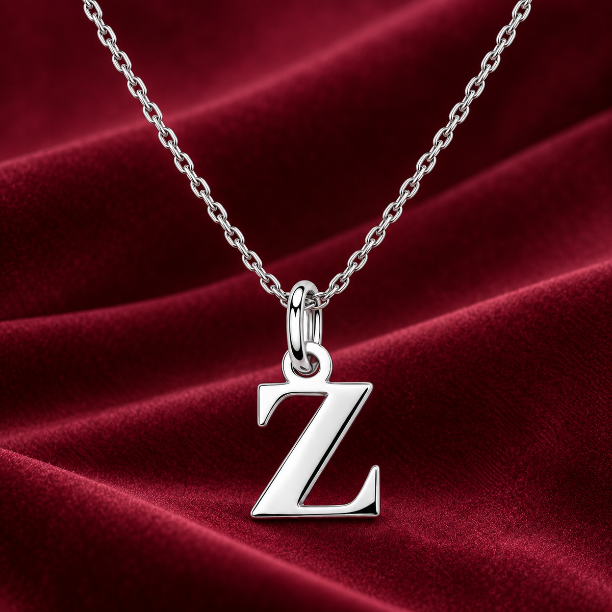 Buchstaben Anhänger Z mit Kette Schlicht Echtes 925er Silber Rhodiniert