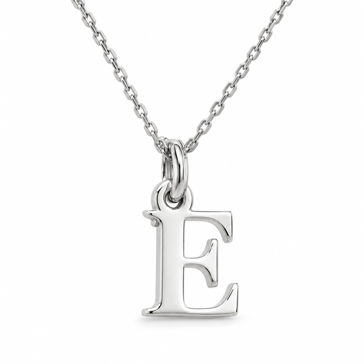 Buchstaben Anhänger E mit Kette Schlicht Echtes 925er Silber Rhodiniert