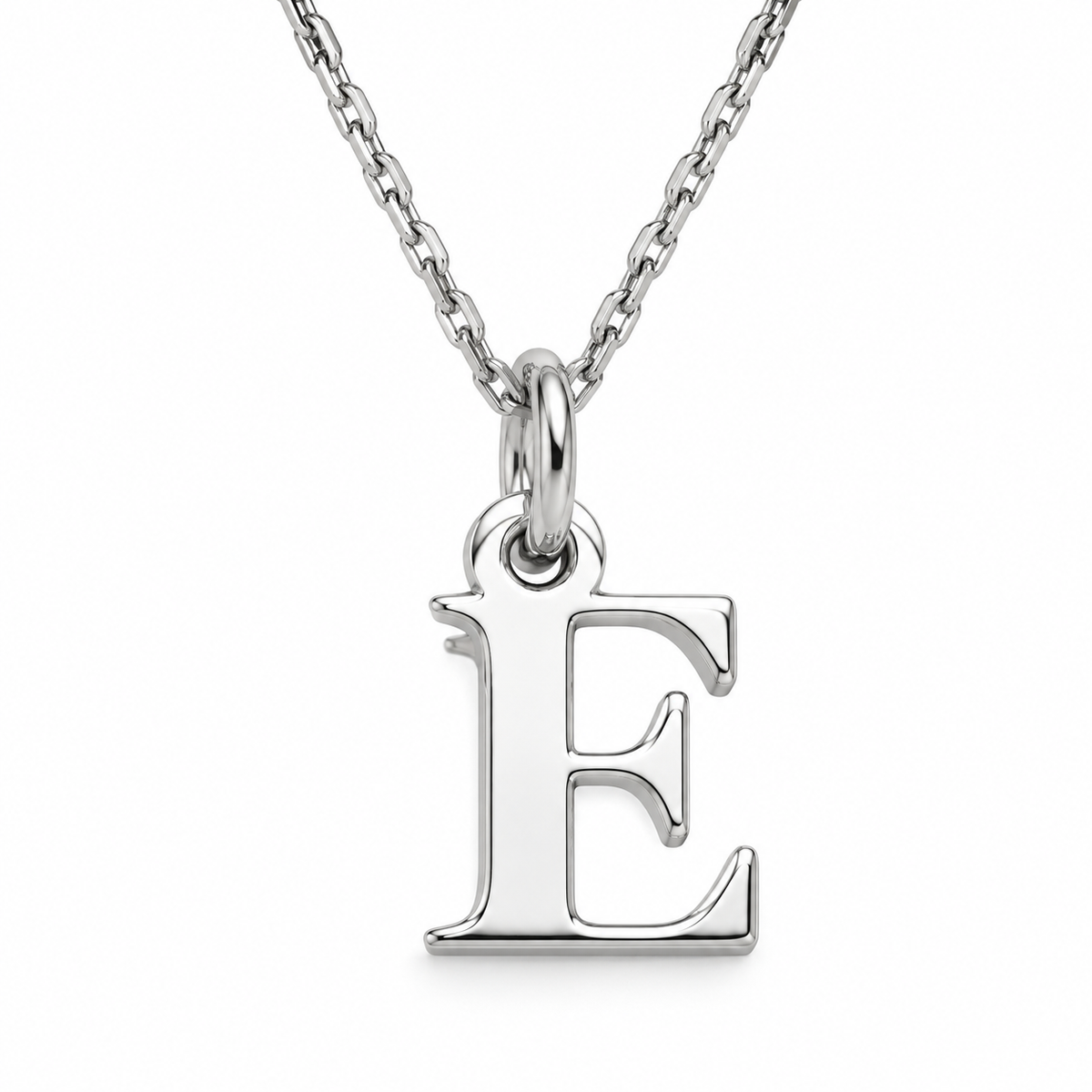 Buchstaben Anhänger E mit Kette Schlicht Echtes 925er Silber Rhodiniert