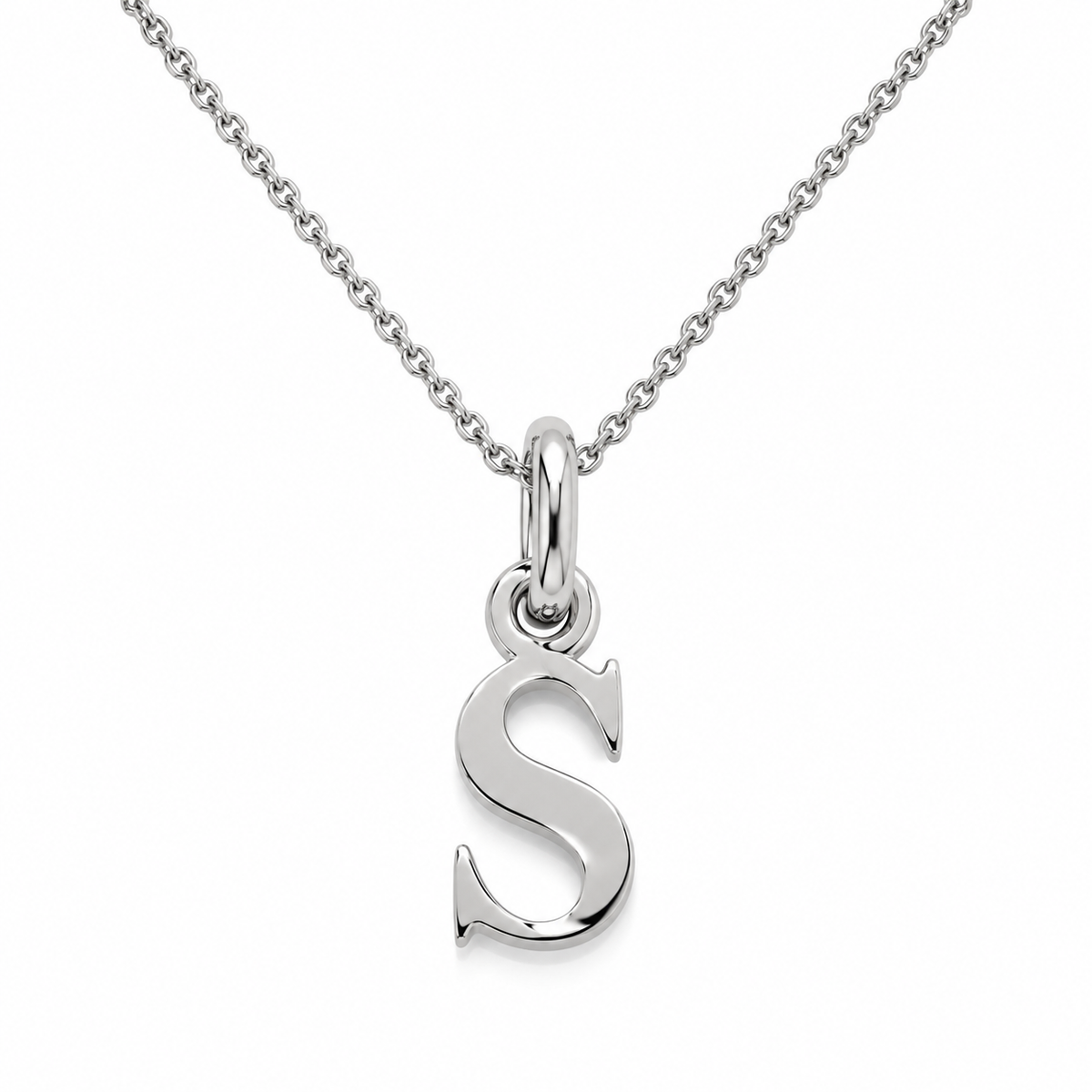 Buchstaben Anhänger S mit Kette Schlicht Echtes 925er Silber Rhodiniert