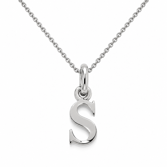 Buchstaben Anhänger S mit Kette Schlicht Echtes 925er Silber Rhodiniert