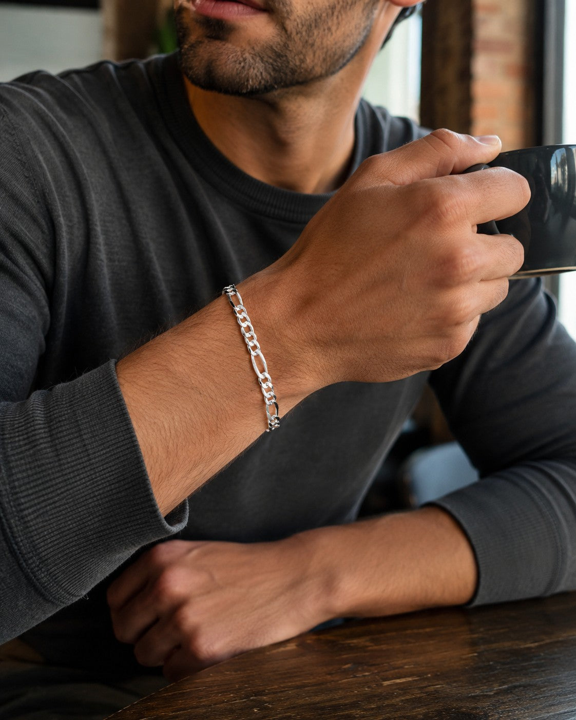 Figaroarmband 6 mm 925er Sterling Silber Massiv