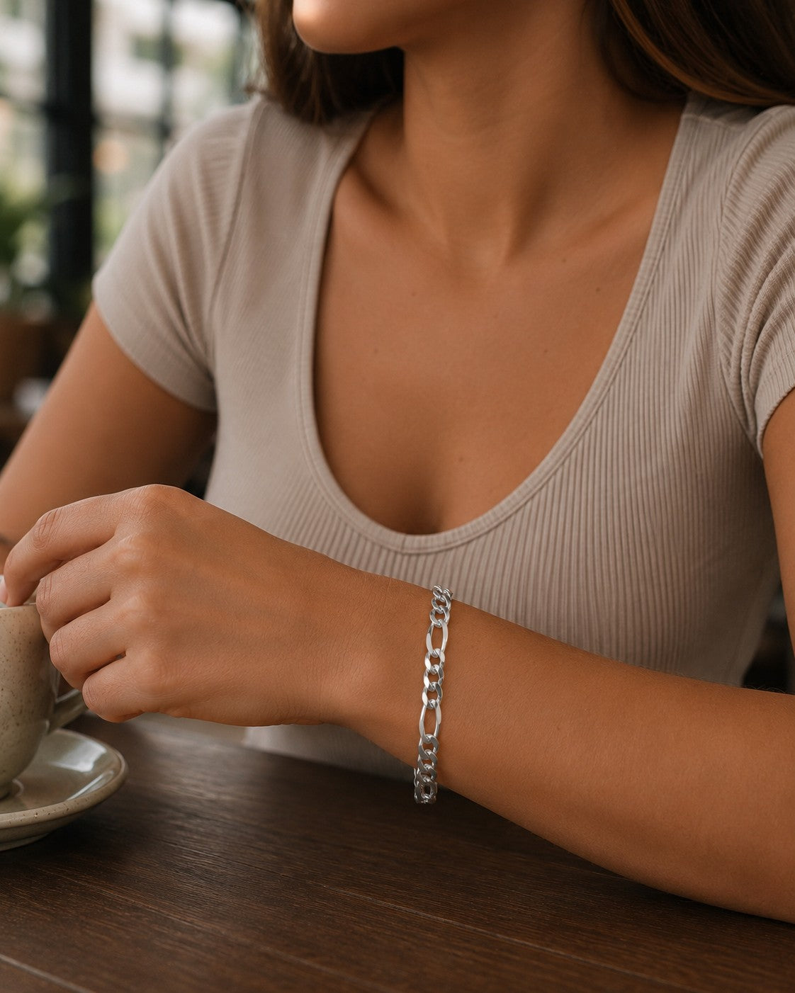 Figaroarmband 7 mm 925er Sterling Silber Massiv
