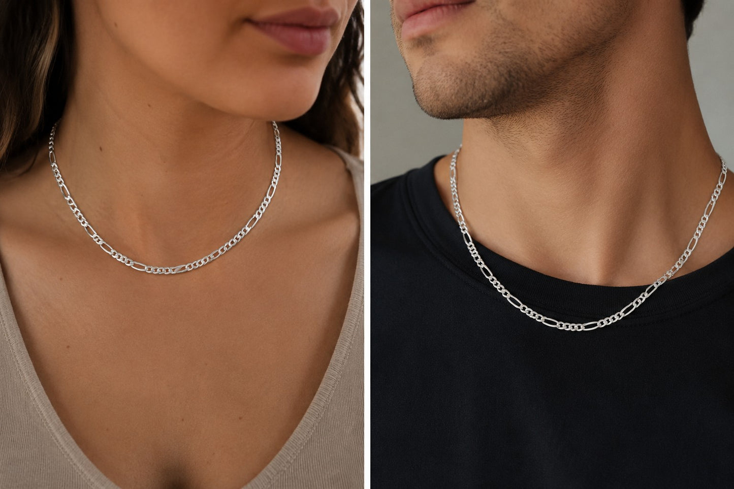 Figarokette  3,5 mm Massiv 925er Sterling Silber Halskette Herren Damen Made in Italy