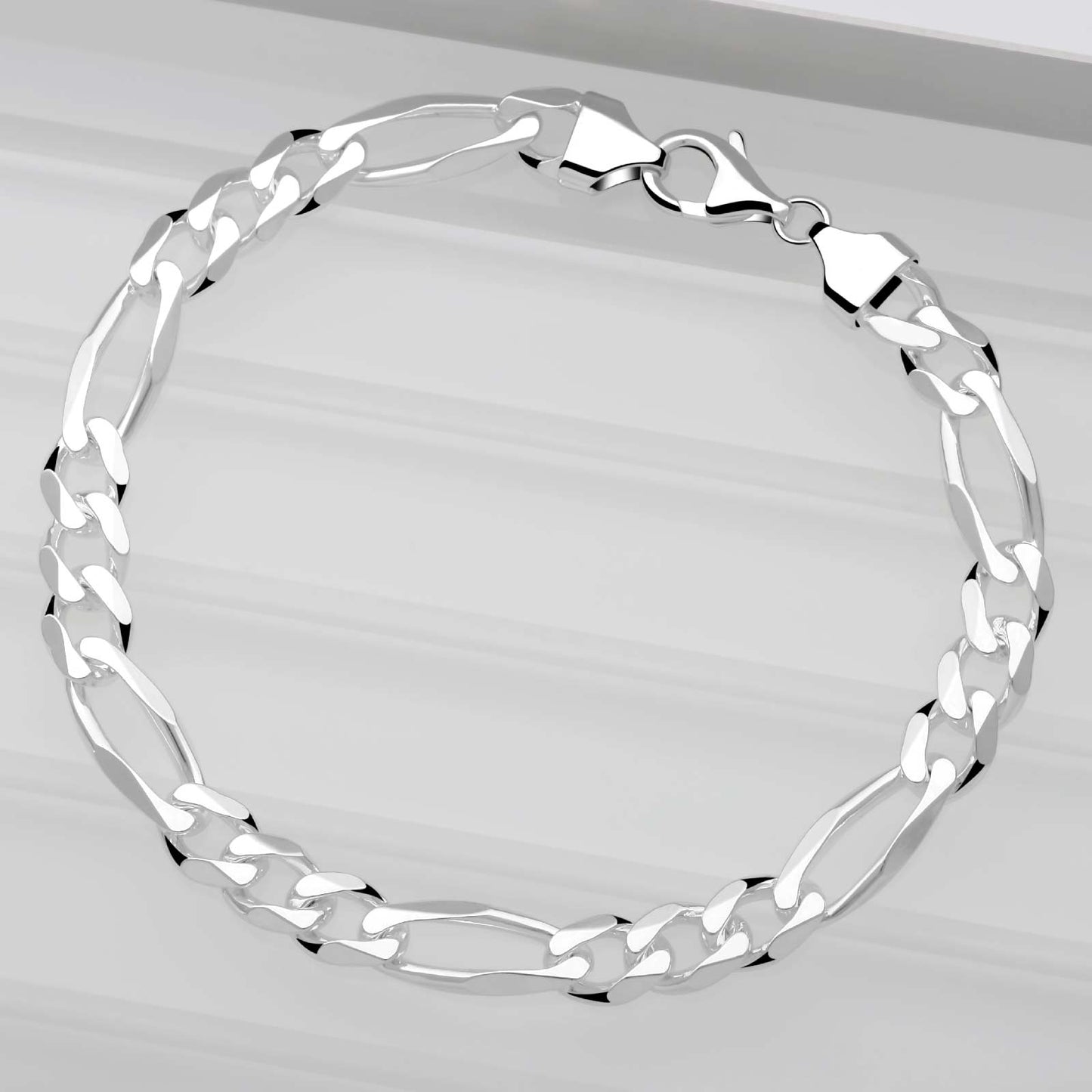 Figarokette 7 mm 925er Sterling Silber Massiv