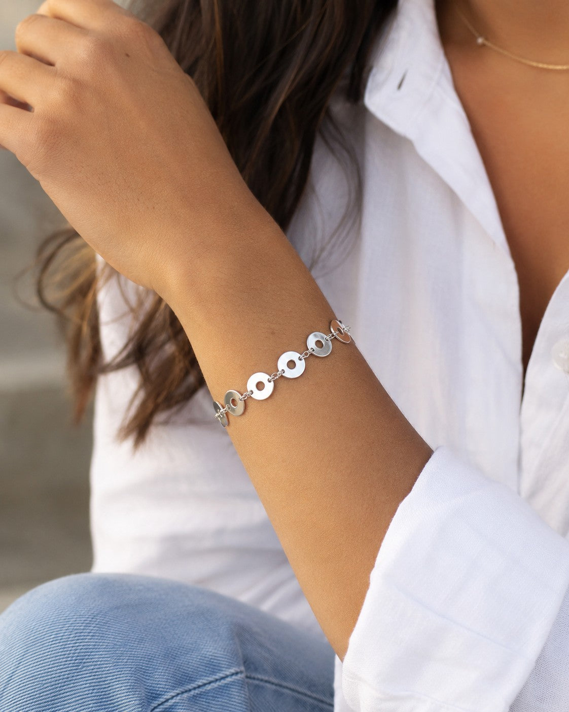 Flaches Scheiben Armband 925er Sterling Silber Verstelbar