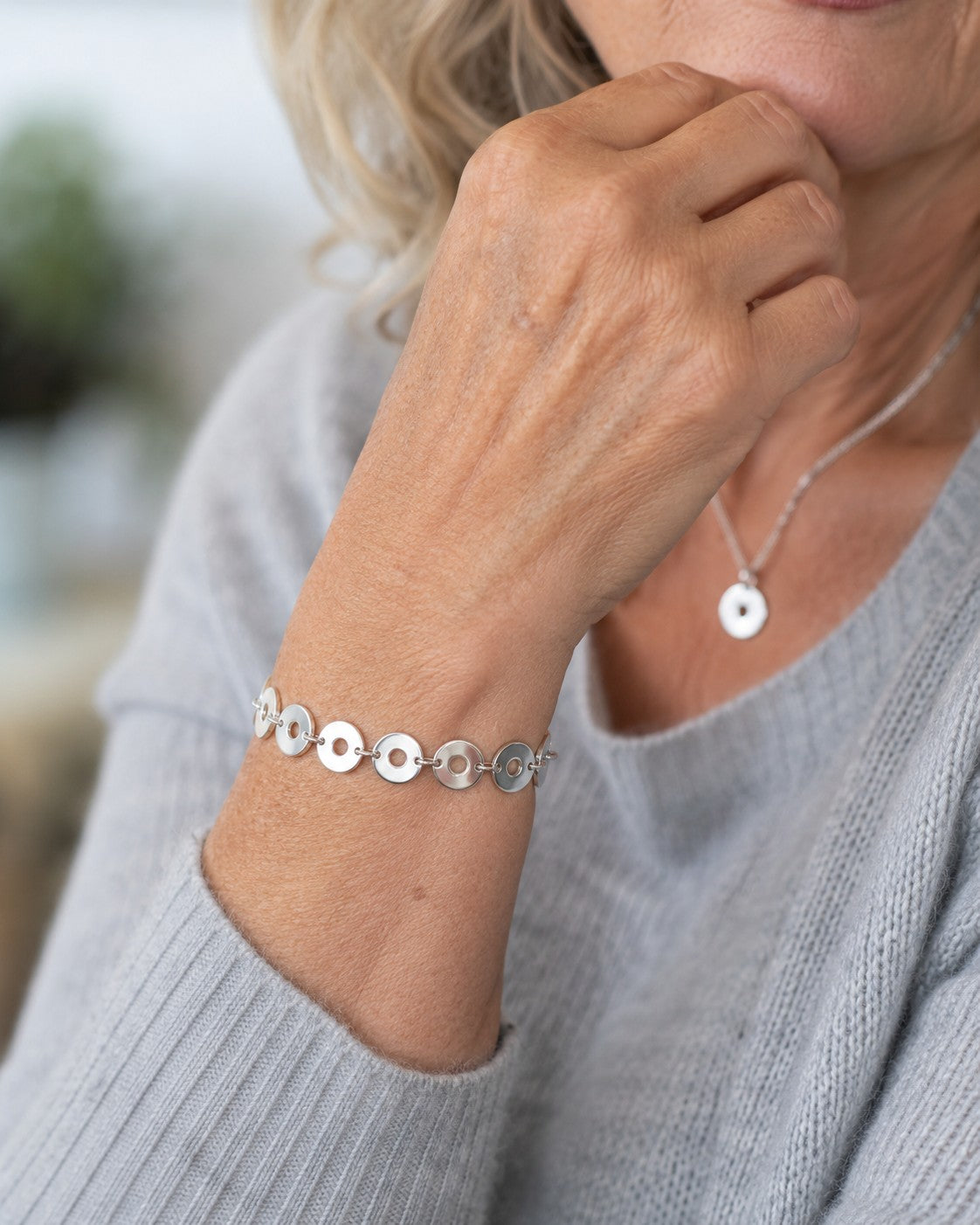 Flaches Scheiben Armband 925er Sterling Silber Verstelbar