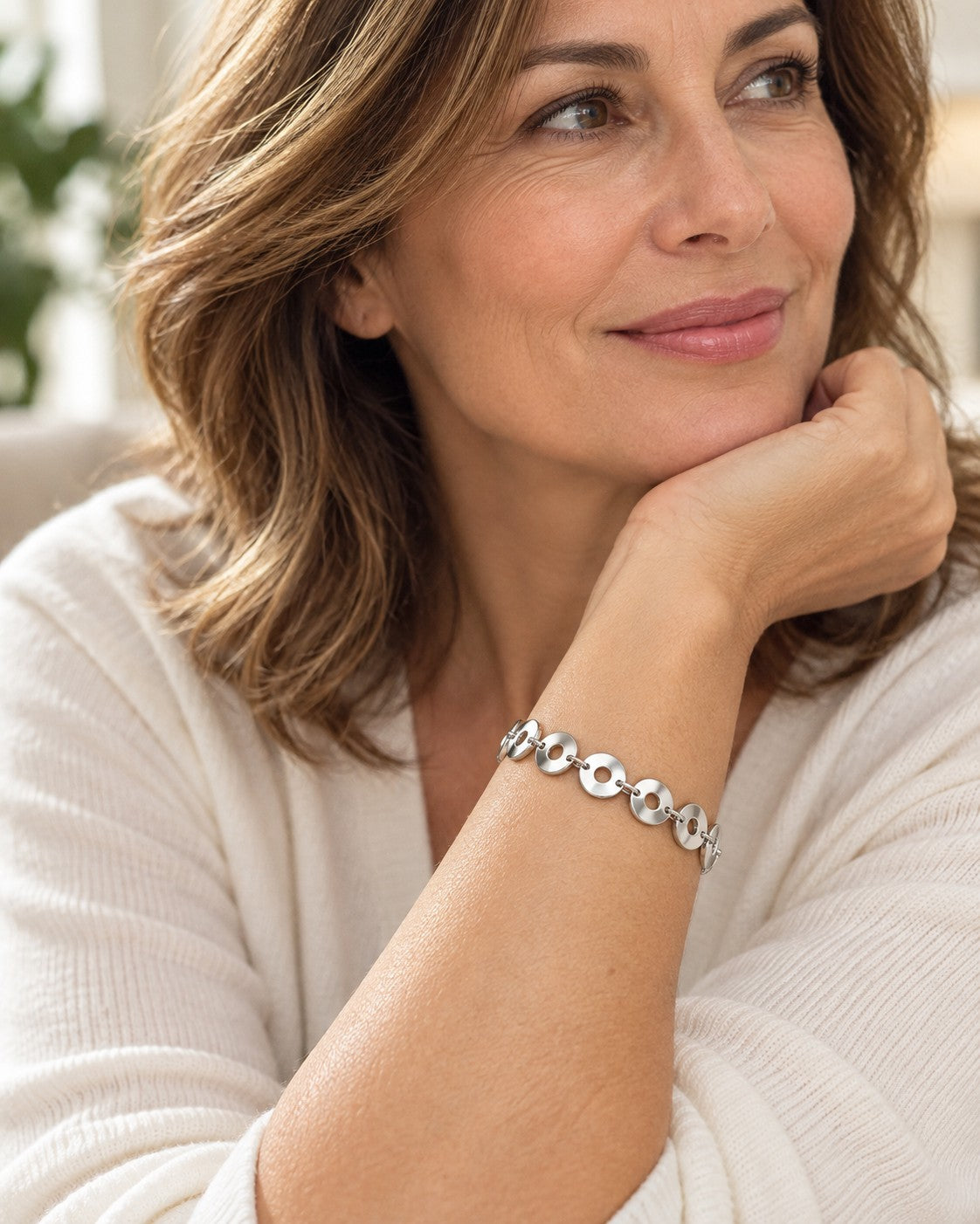 Luce Scheibenarmband 925er Sterling Silber Rhodiniert