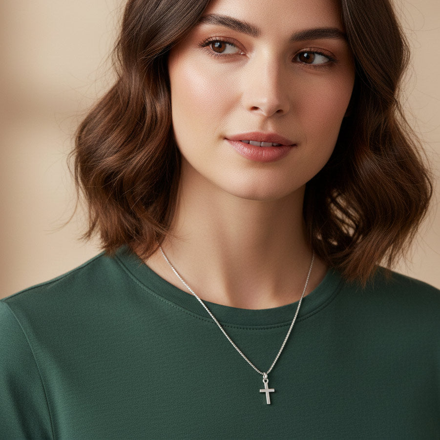 Mini Kreuz Schlicht mit Venezianerkette 925er Sterling Silber Massiv