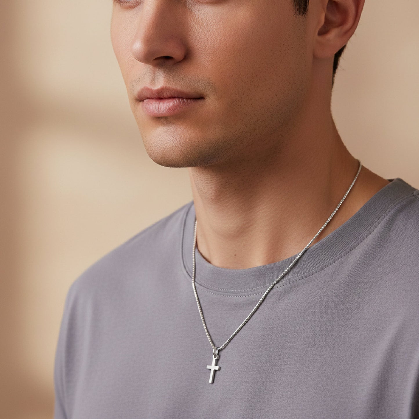 Mini Kreuz Schlicht mit Venezianerkette 925er Sterling Silber Massiv