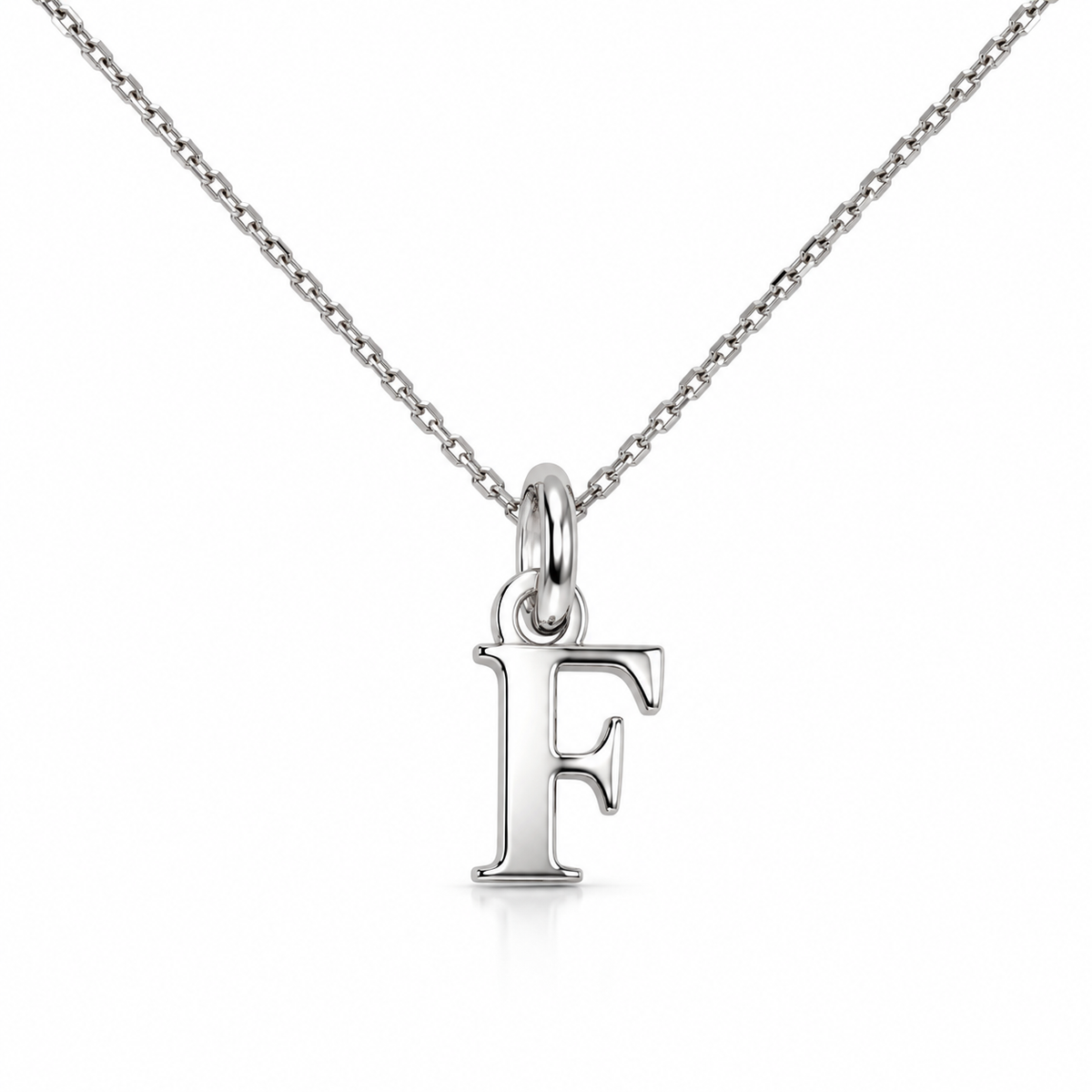 Buchstaben Anhänger F mit Kette Schlicht Echtes 925er Silber Rhodiniert