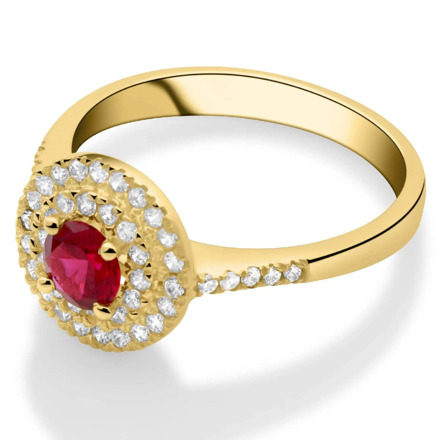 Solitär Ring mit Zirkonia Stein Rot 585er Gold