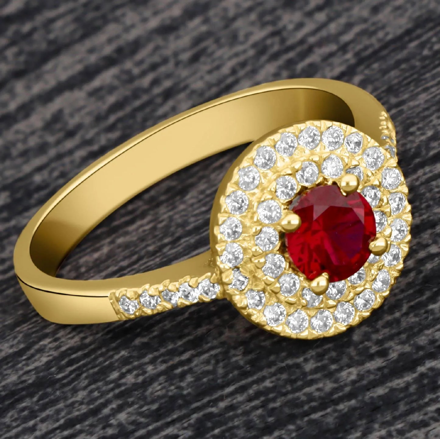 Solitär Ring mit Zirkonia Stein Rot 585er Gold