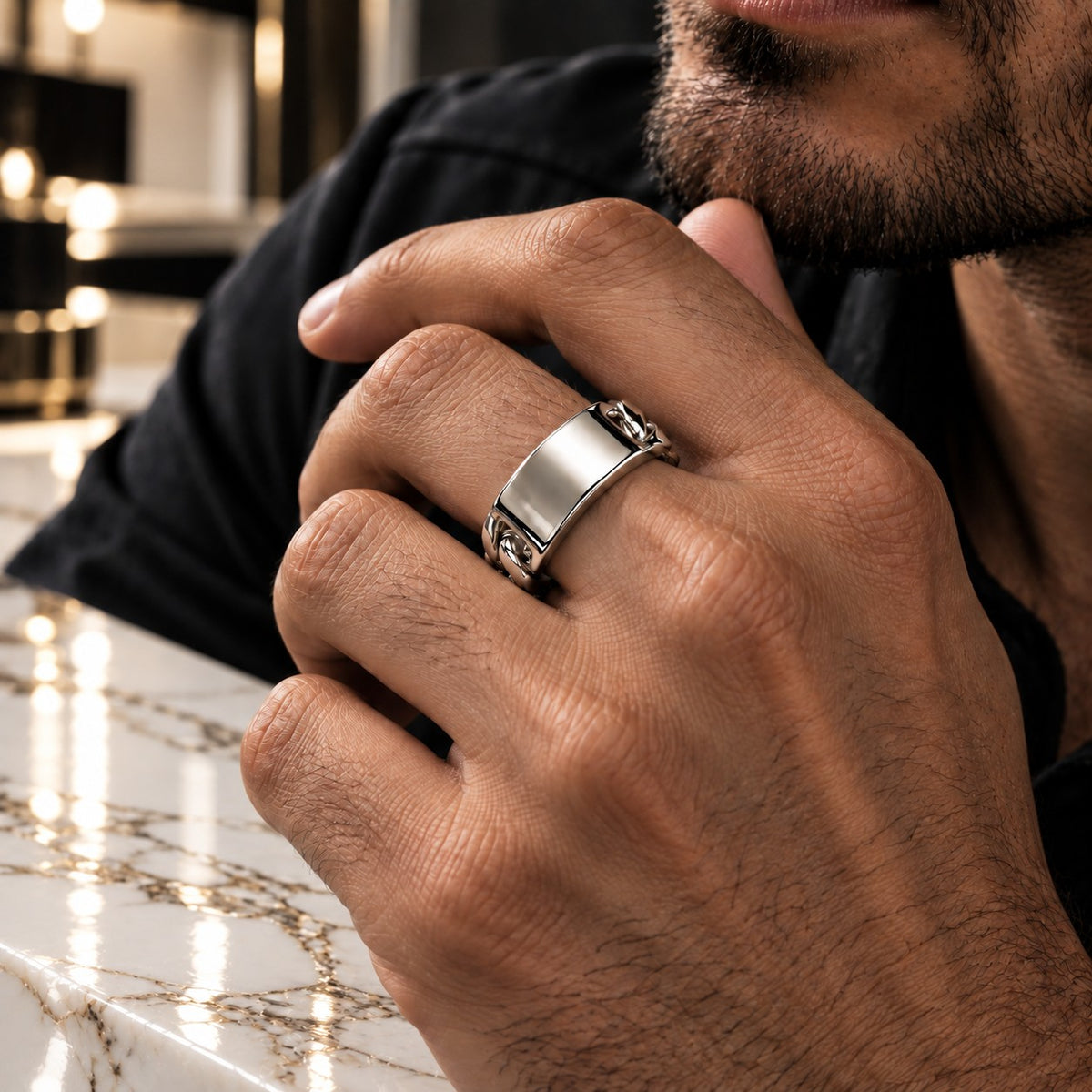 Panzer Ring Gravurplatte 925er Sterling Silber Massiv Rhodiniert