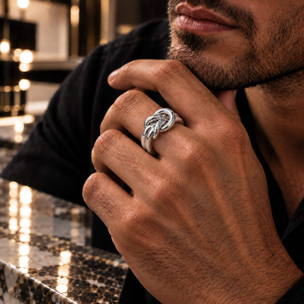 Doppelstrang Knotenring 925er Sterling Silber Massiv Rhodiniert
