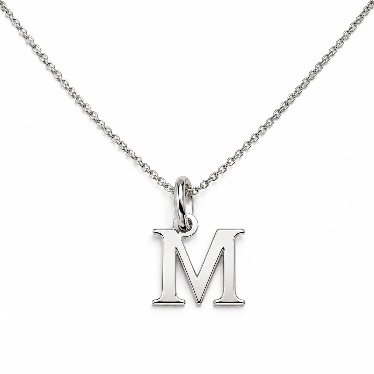Buchstaben Anhänger M mit Kette Schlicht Echtes 925er Silber Rhodiniert