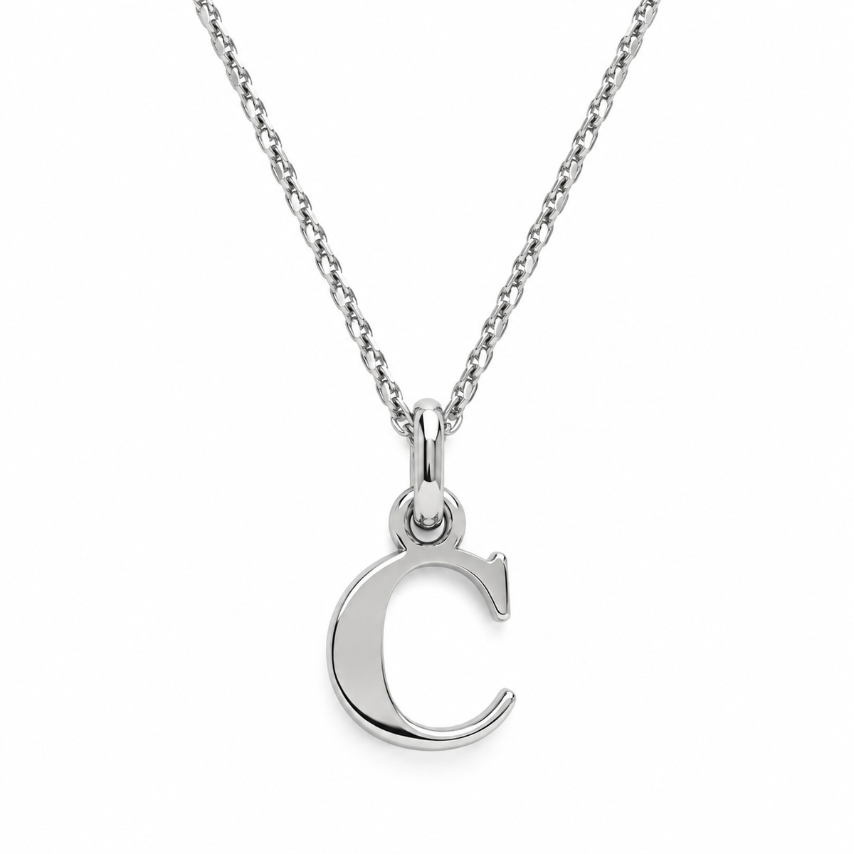 Buchstaben Anhänger C mit Kette Schlicht Echtes 925er Silber Rhodiniert