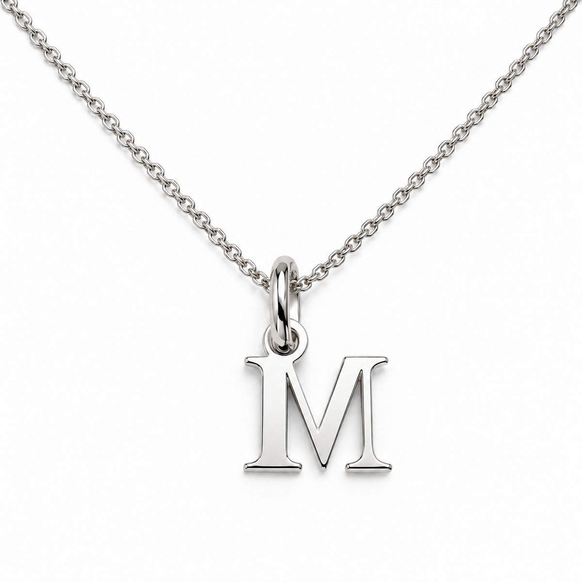 Buchstaben Anhänger M mit Kette Schlicht Echtes 925er Silber Rhodiniert