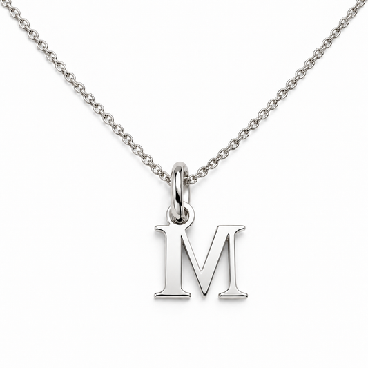 Buchstaben Anhänger M mit Kette Schlicht Echtes 925er Silber Rhodiniert