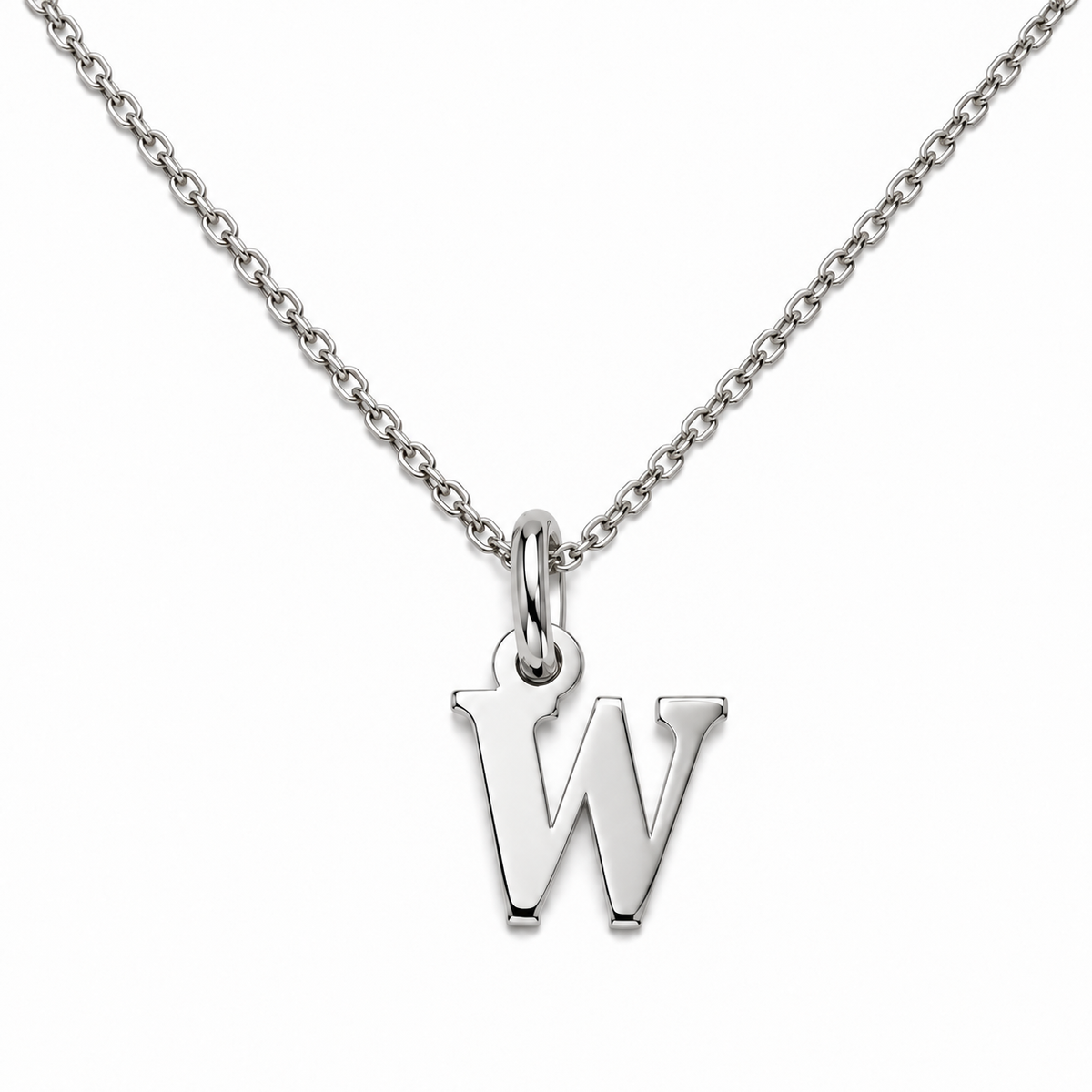 Buchstaben Anhänger W mit Kette Schlicht Echtes 925er Silber Rhodiniert