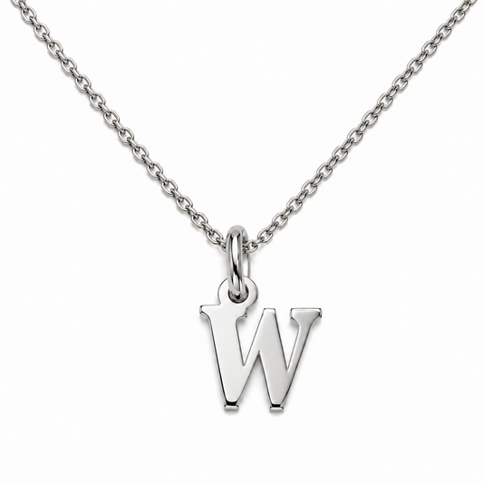 Buchstaben Anhänger W mit Kette Schlicht Echtes 925er Silber Rhodiniert