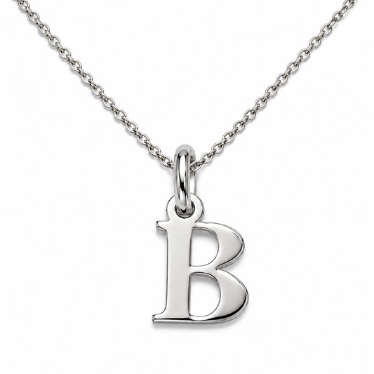 Buchstaben Anhänger B mit Kette Schlicht Echtes 925er Silber Rhodiniert