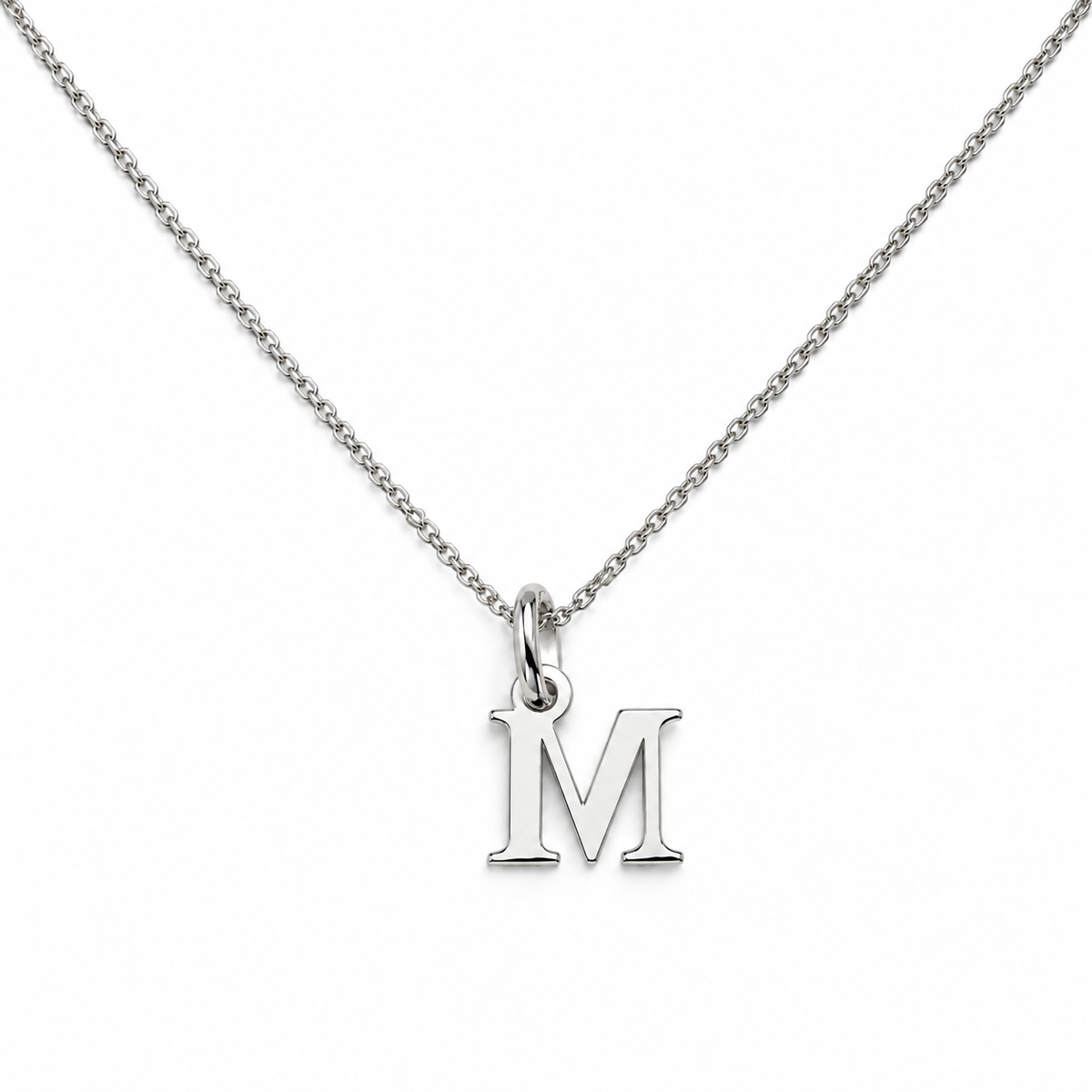 Buchstaben Anhänger M mit Kette Schlicht Echtes 925er Silber Rhodiniert