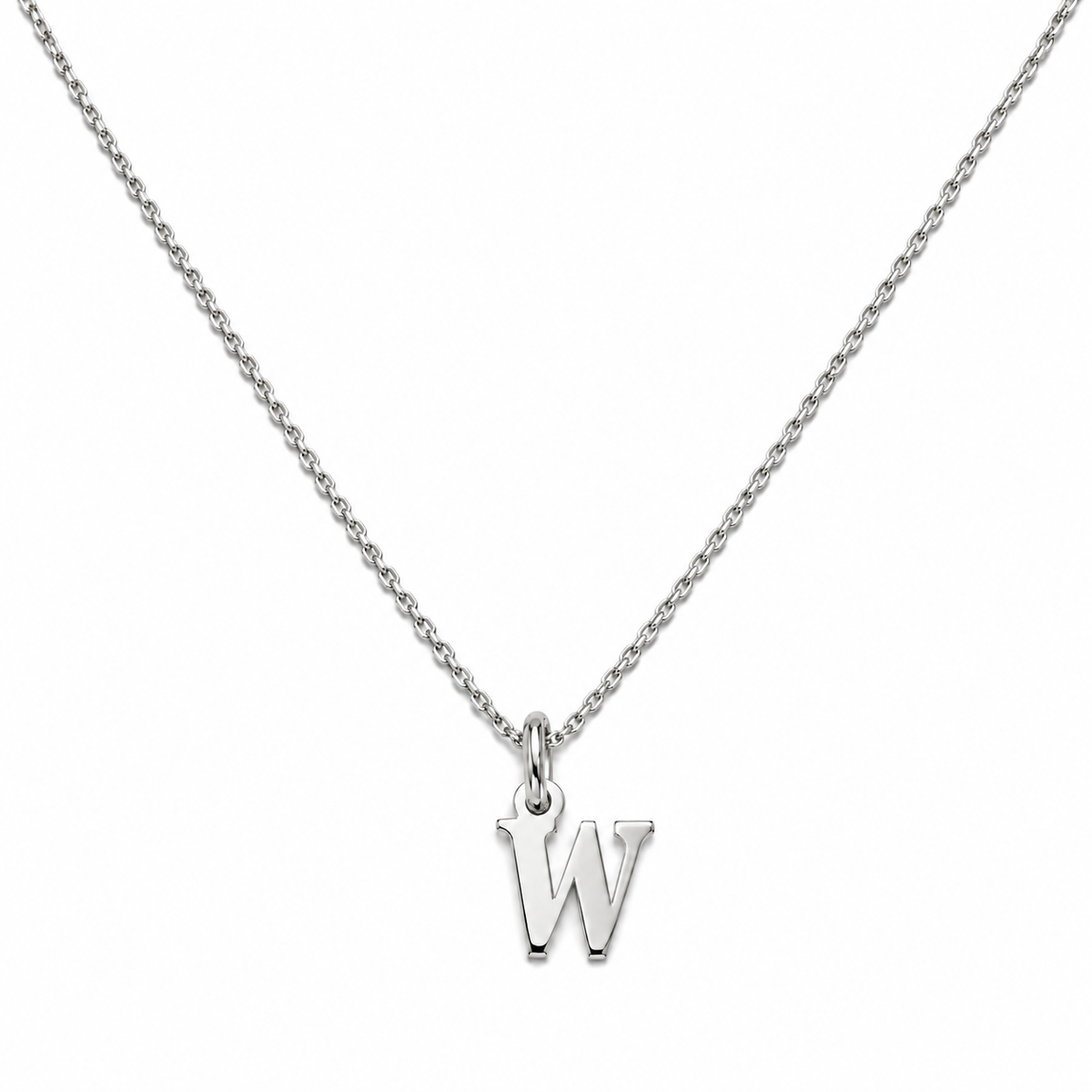 Buchstaben Anhänger W mit Kette Schlicht Echtes 925er Silber Rhodiniert