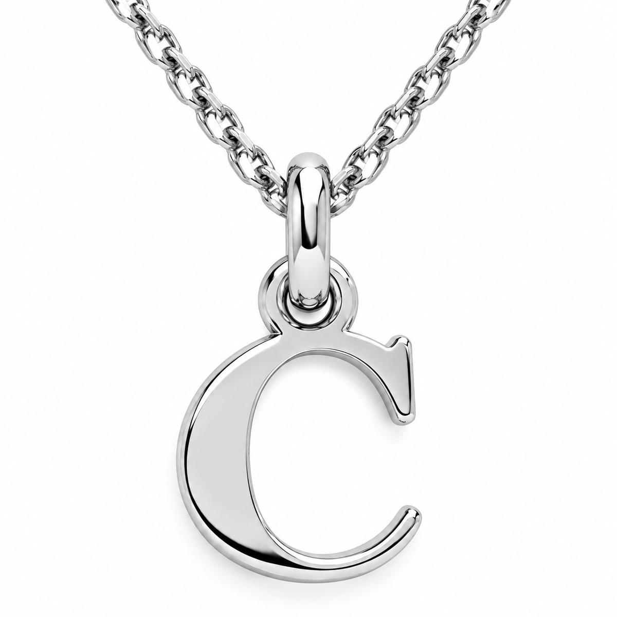 Buchstaben Anhänger C mit Kette Schlicht Echtes 925er Silber Rhodiniert