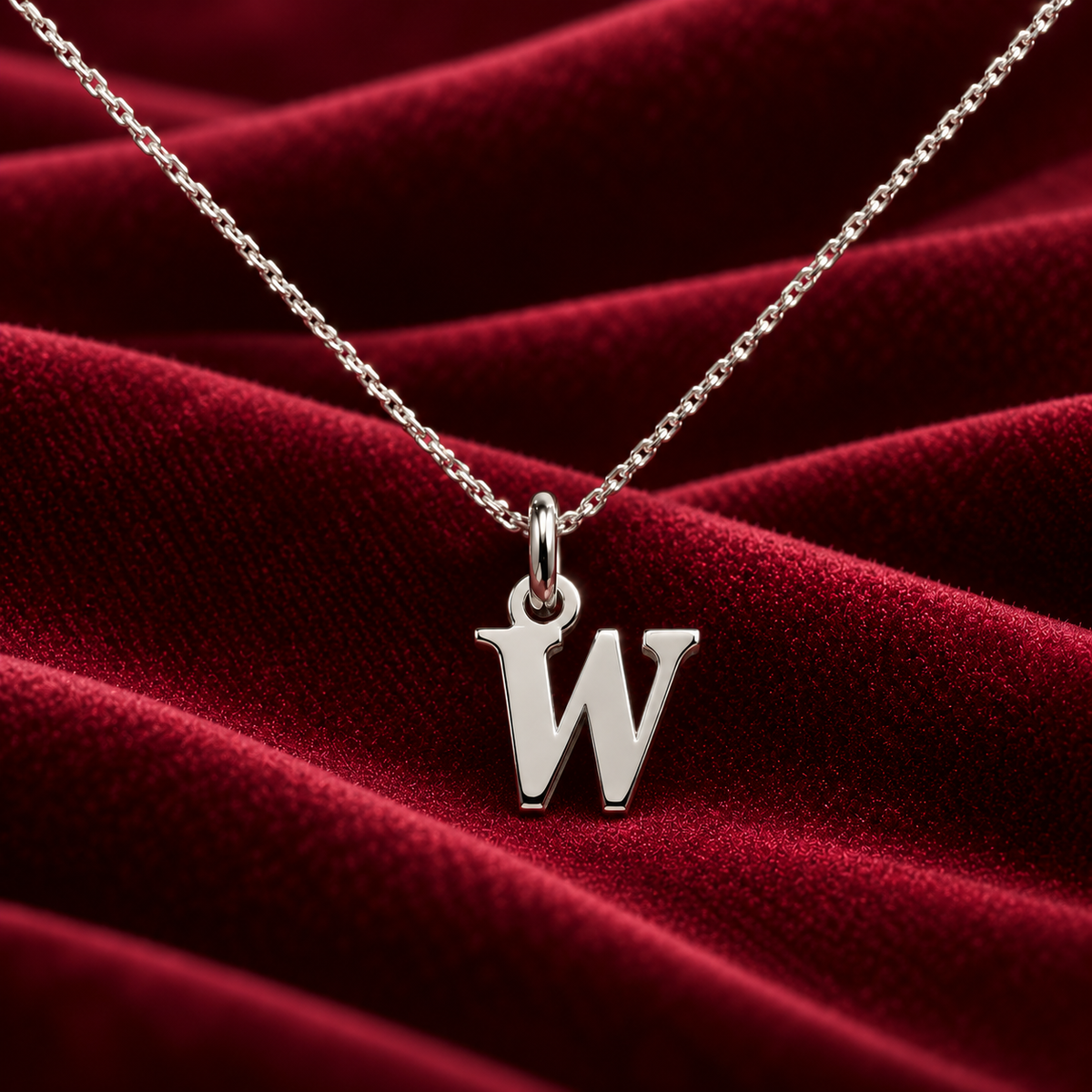 Buchstaben Anhänger W mit Kette Schlicht Echtes 925er Silber Rhodiniert