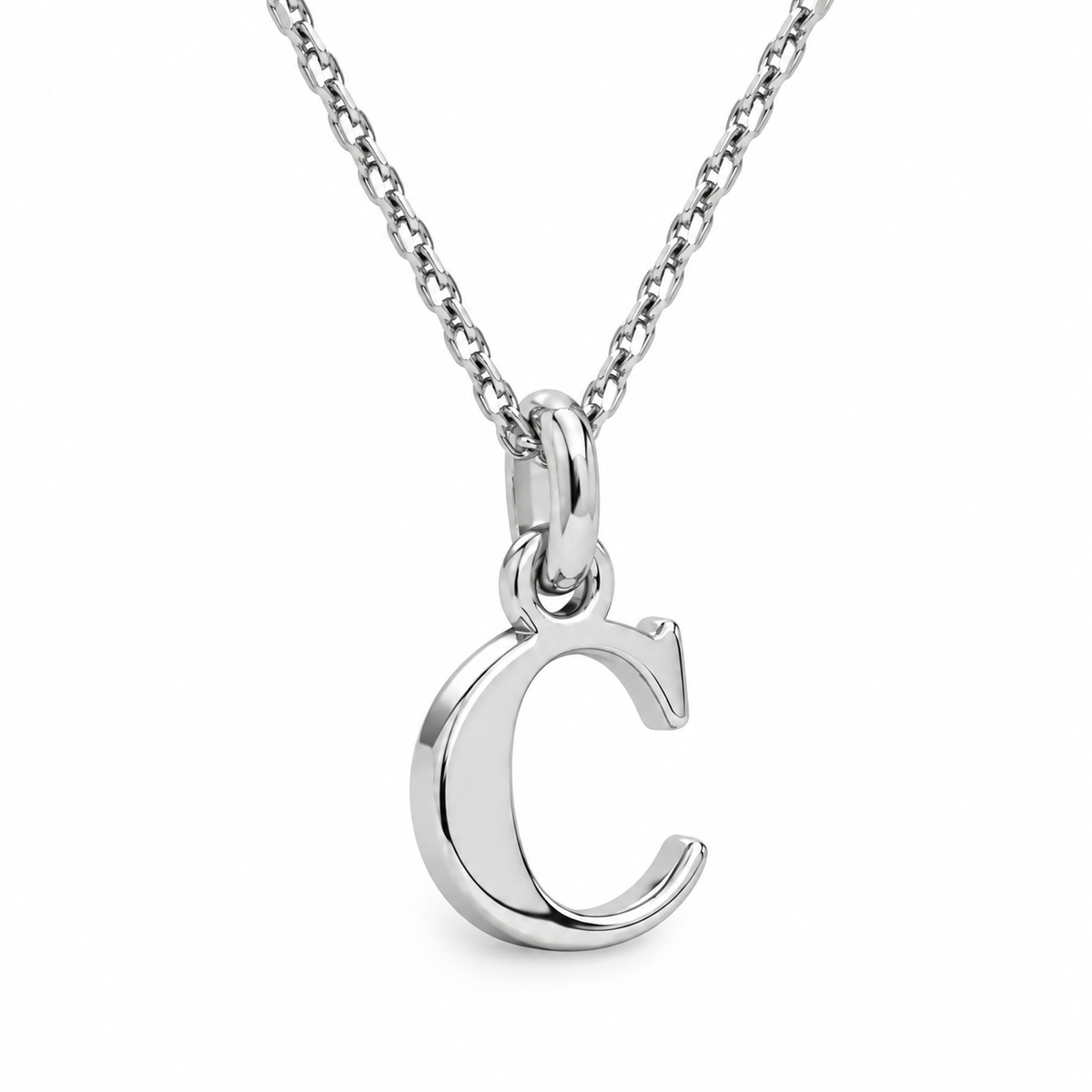 Buchstaben Anhänger C mit Kette Schlicht Echtes 925er Silber Rhodiniert