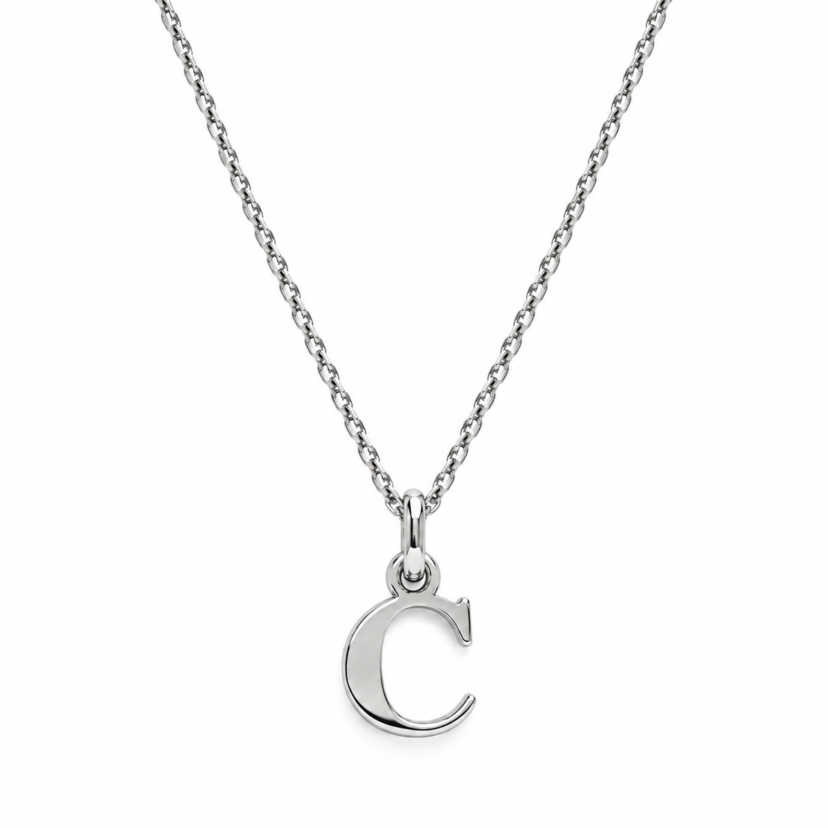 Buchstaben Anhänger C mit Kette Schlicht Echtes 925er Silber Rhodiniert