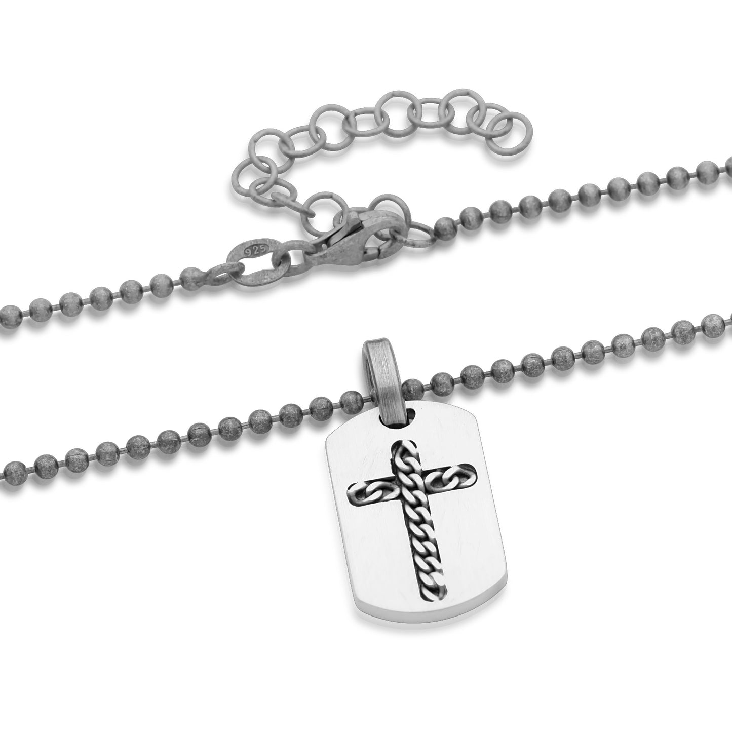 Kreuz Anhänger mit Kugelkette 2 mm 925er Sterling Silber Massiv