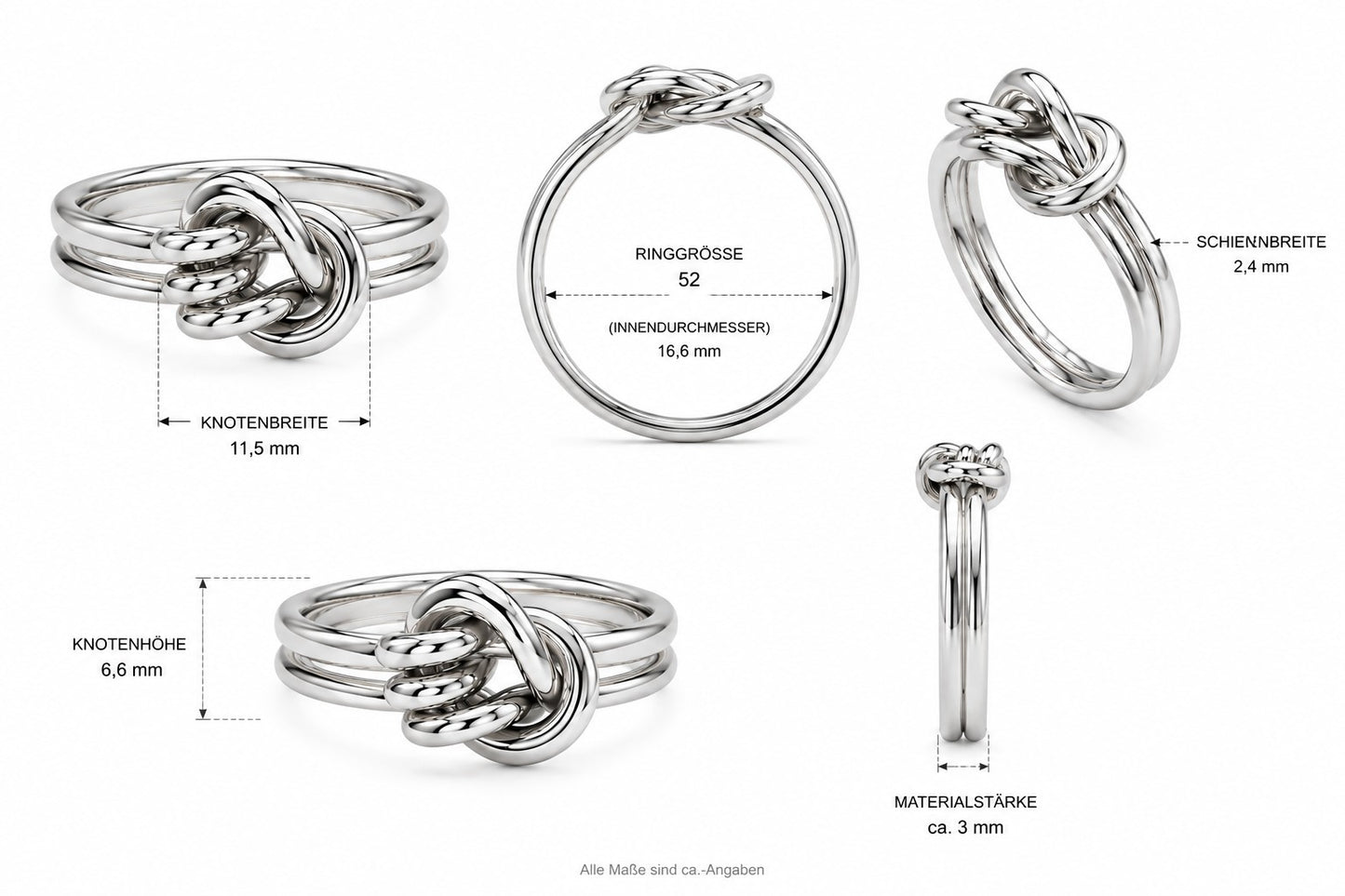Knotenring Schlicht 925er Sterling Silber Massiv