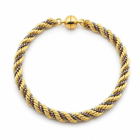 Kordel-Venezianerarmband Bicolor 6 mm 585er Vergoldet mit Magnetverschluss
