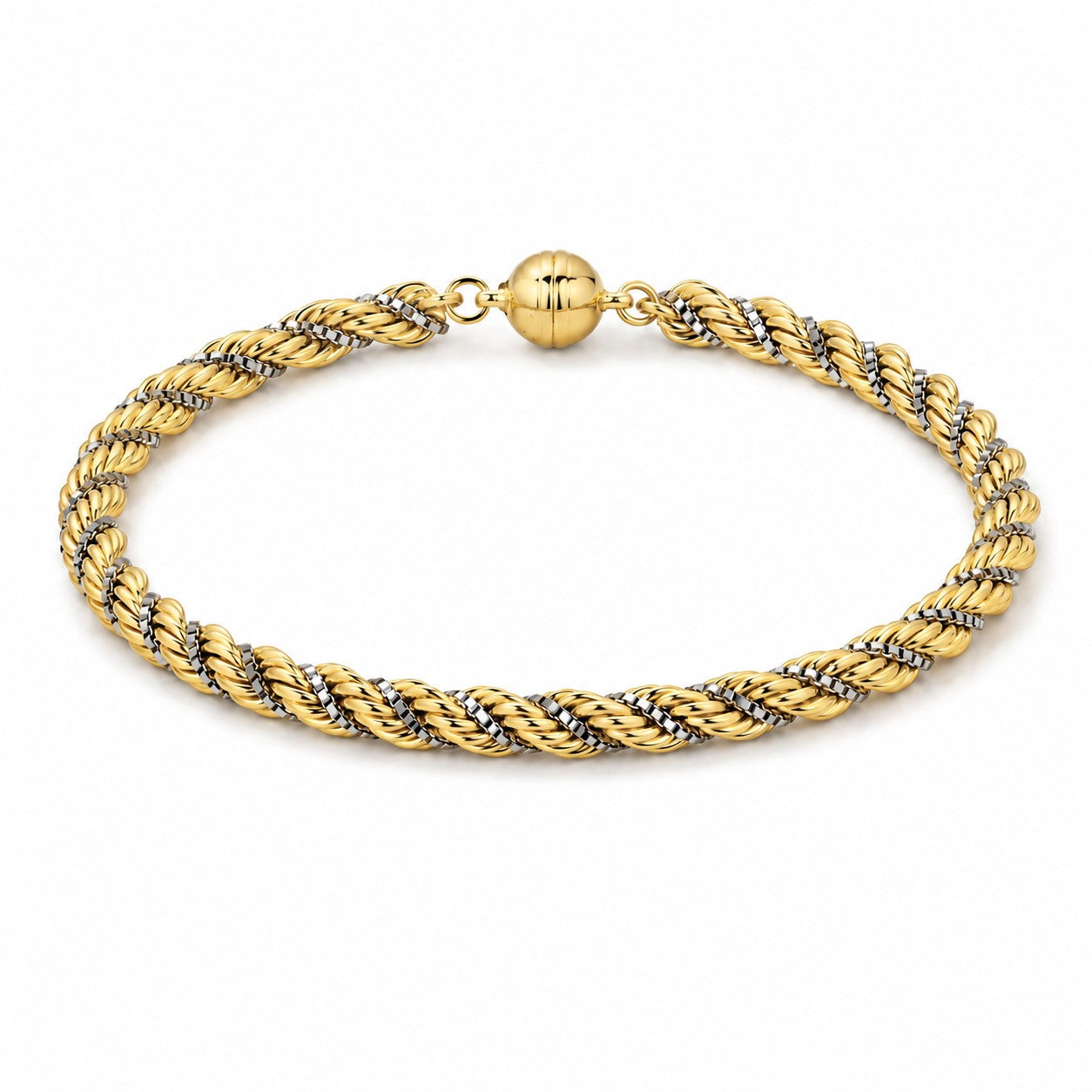 Kordel-Venezianerarmband Bicolor 6 mm 585er Vergoldet mit Magnetverschluss