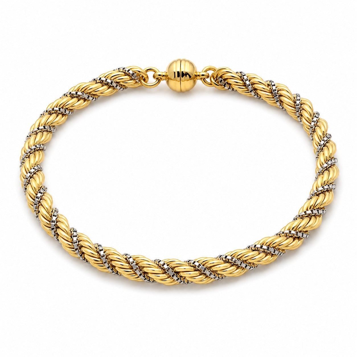 Kordel-Venezianerarmband Bicolor 6 mm 585er Vergoldet mit Magnetverschluss