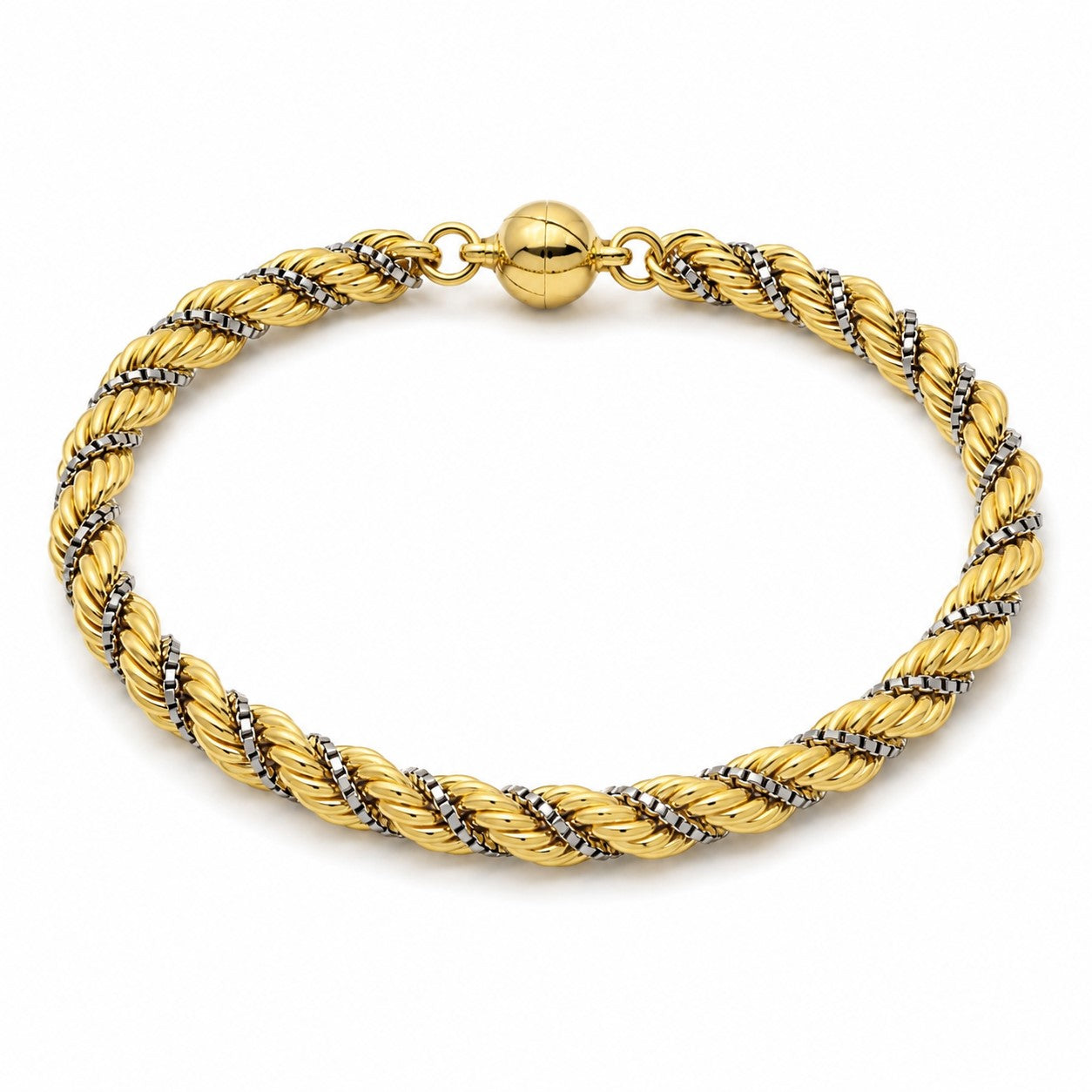 Kordel-Venezianerarmband Bicolor 6 mm 585er Vergoldet mit Magnetverschluss