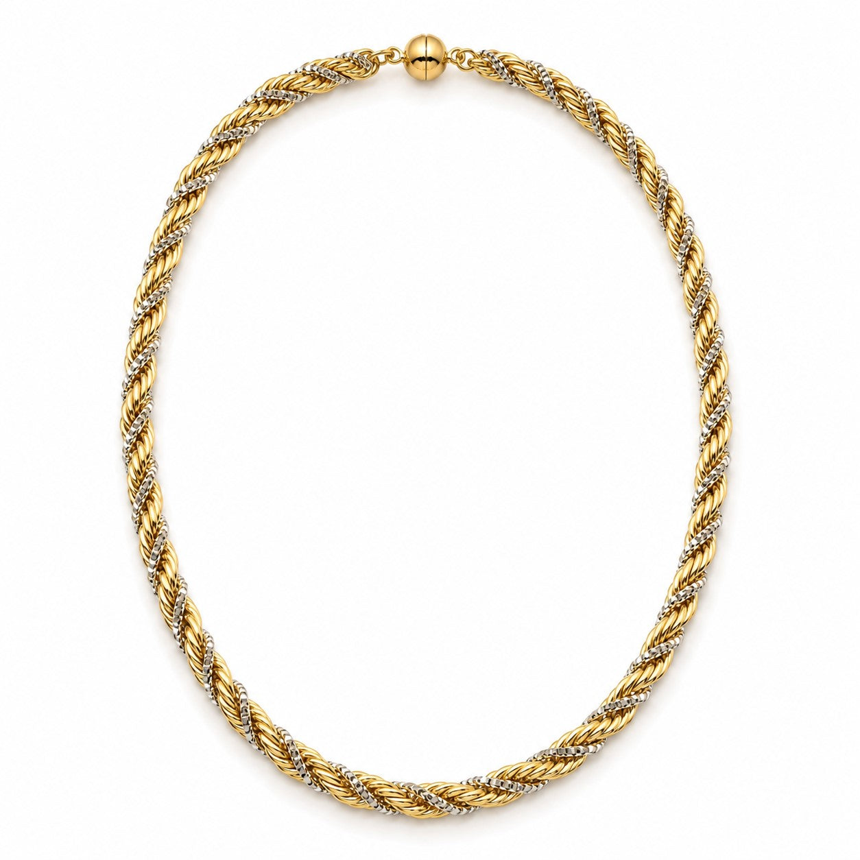 Kordel-Venezianerkette Bicolor 6 mm 585er Vergoldet mit Magnetverschluss