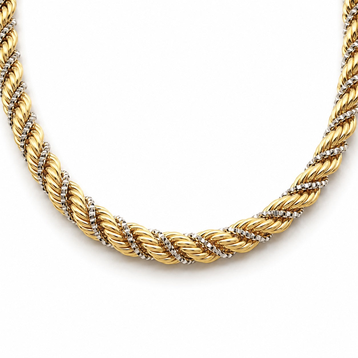 Kordel-Venezianerkette Bicolor 6 mm 585er Vergoldet mit Magnetverschluss