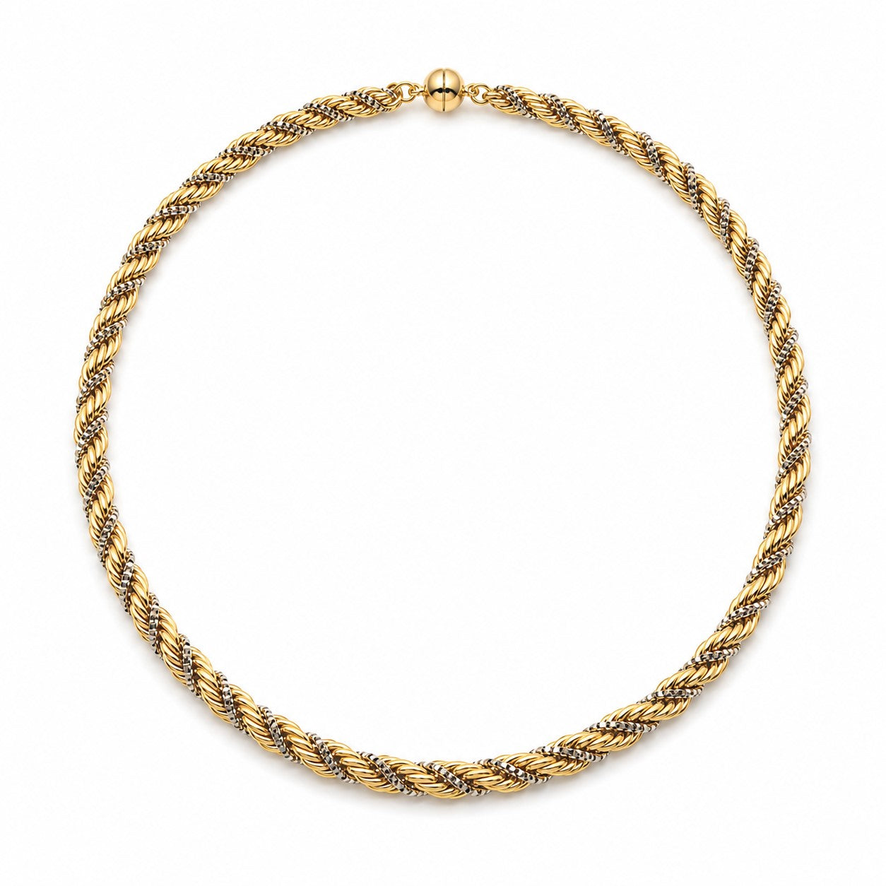 Kordel-Venezianerkette Bicolor 6 mm 585er Vergoldet mit Magnetverschluss