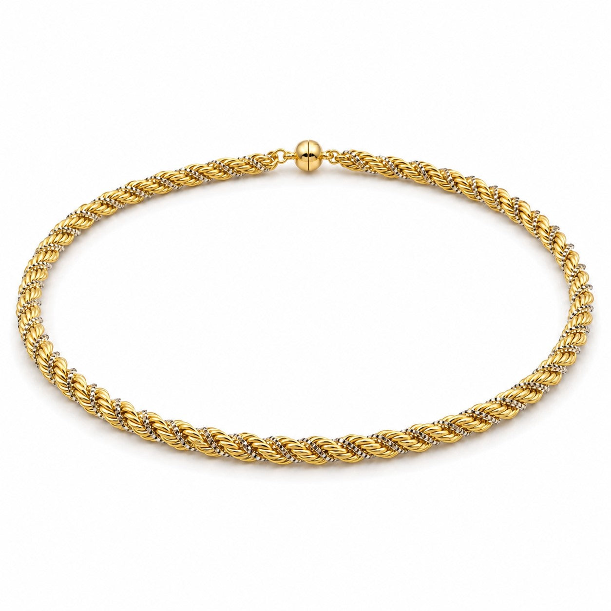 Kordel-Venezianerkette Bicolor 6 mm 585er Vergoldet mit Magnetverschluss