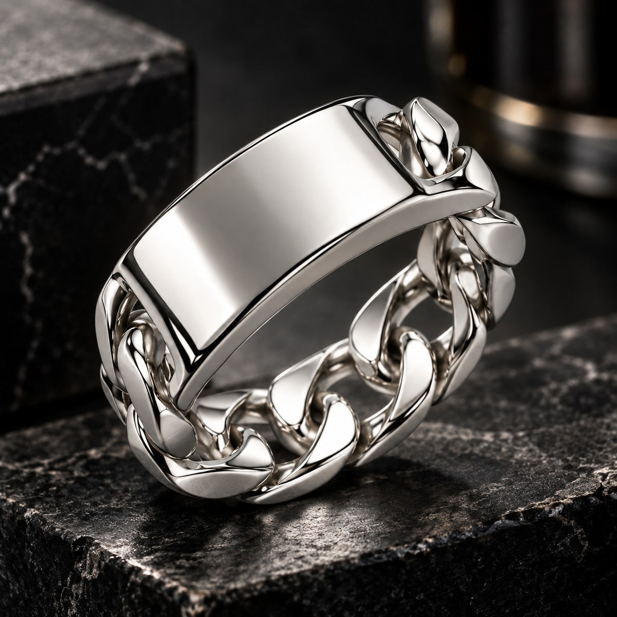 Panzer Ring Gravurplatte 925er Sterling Silber Massiv Rhodiniert