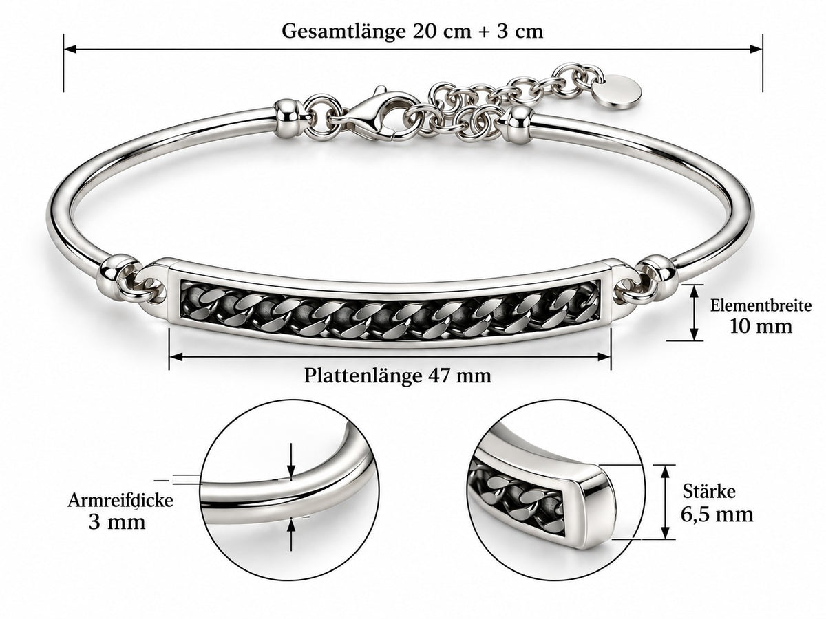 Panzerketten Armreif 925er Sterling Silber Rhodiniert