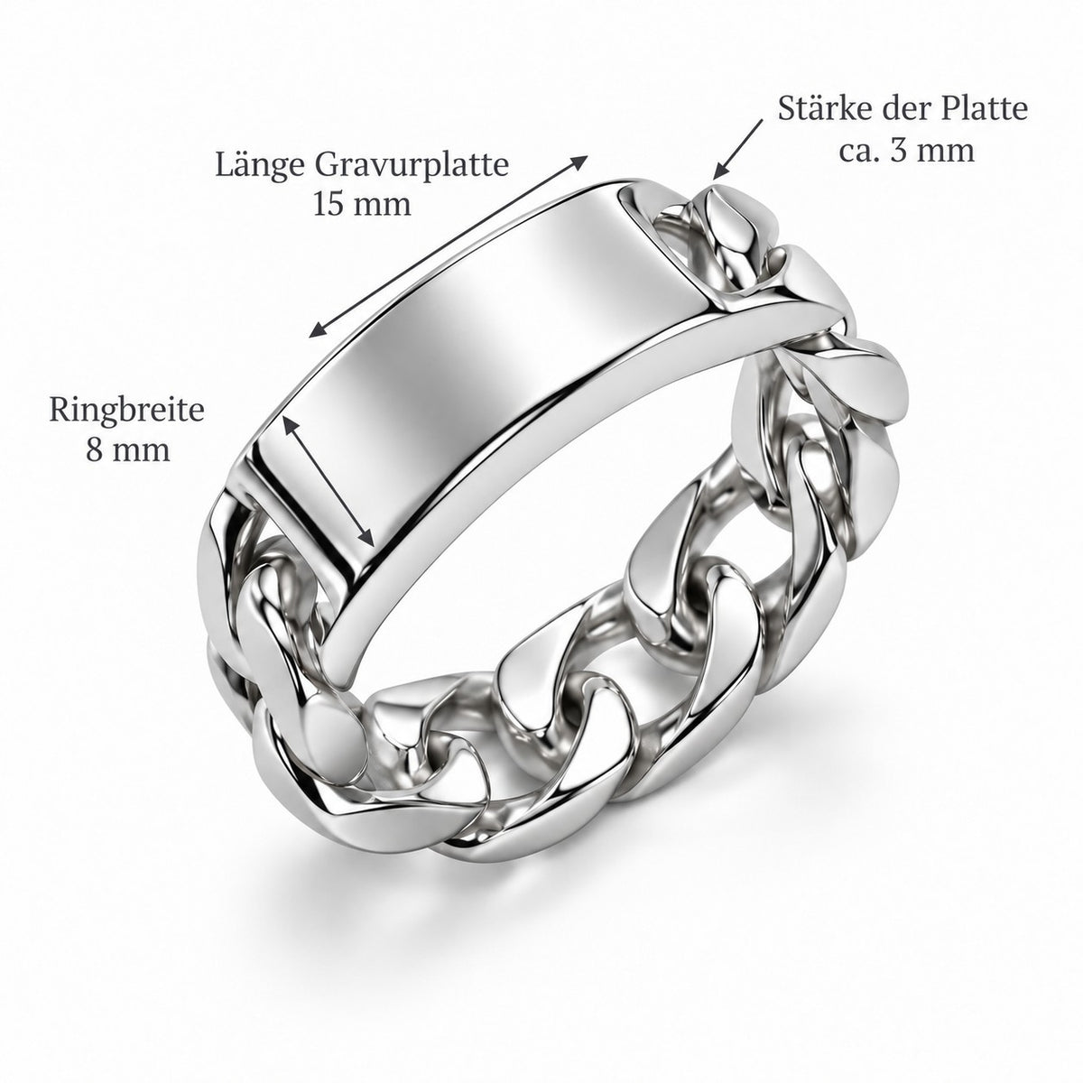 Panzer Ring Gravurplatte 925er Sterling Silber Massiv Rhodiniert