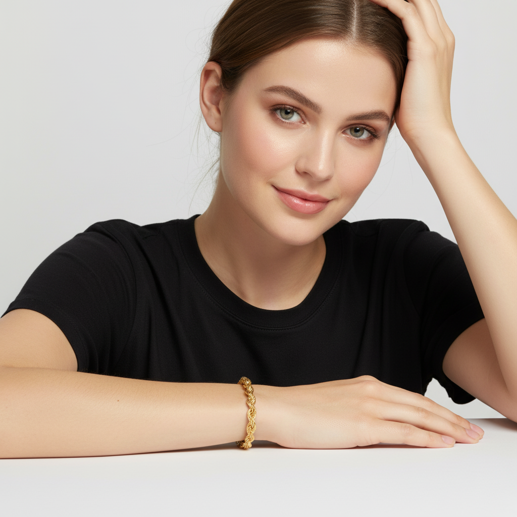 Kordelarmband 6 mm Echt 585er Vergoldet 14 Karat  Massiv