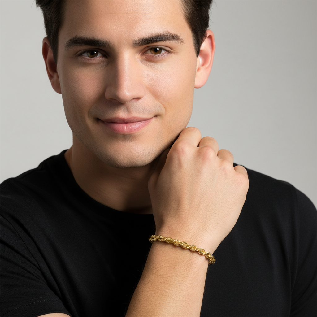 Kordelarmband 6 mm Echt 585er Vergoldet 14 Karat  Massiv