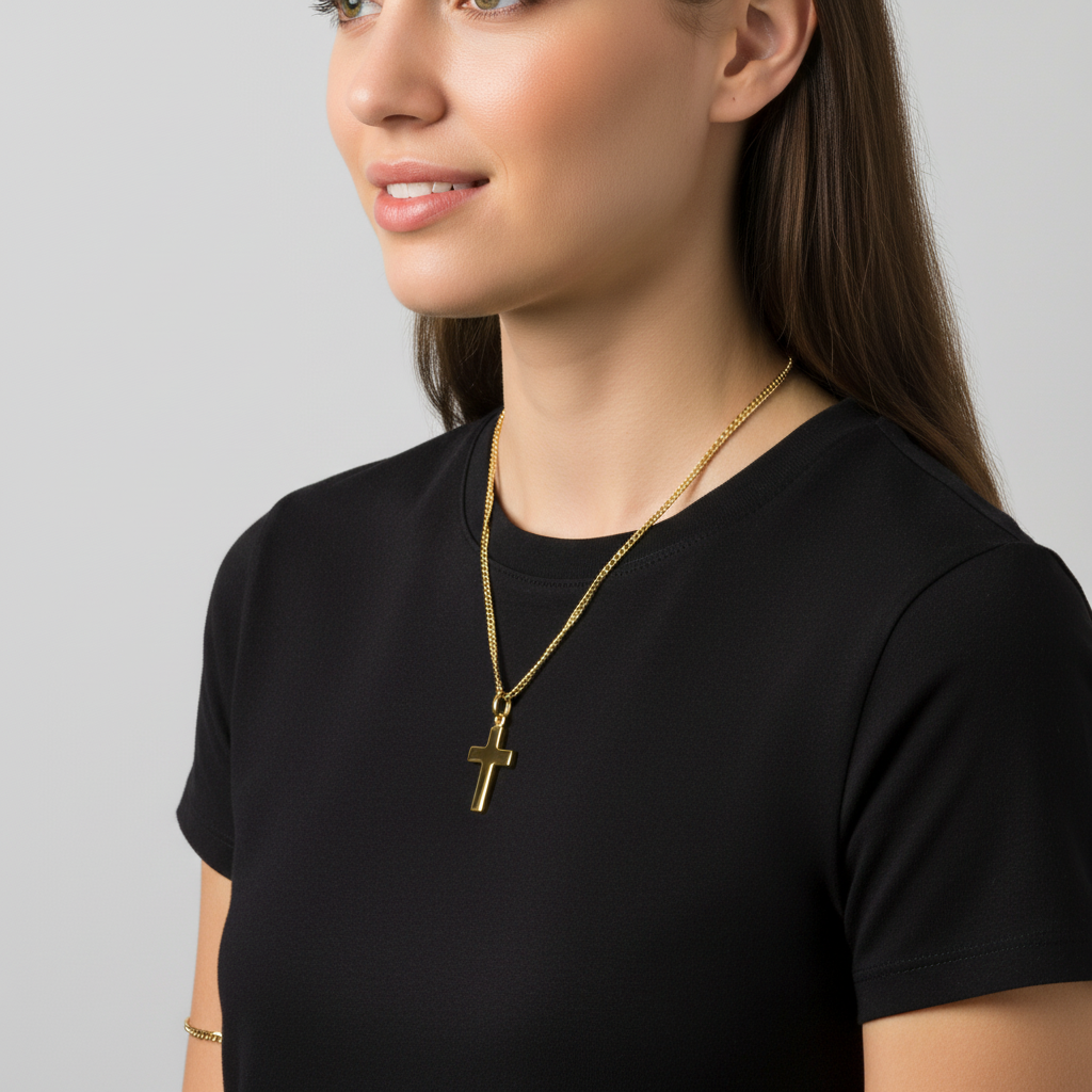 Kreuz Anhänger Mittel 585er Vergoldet