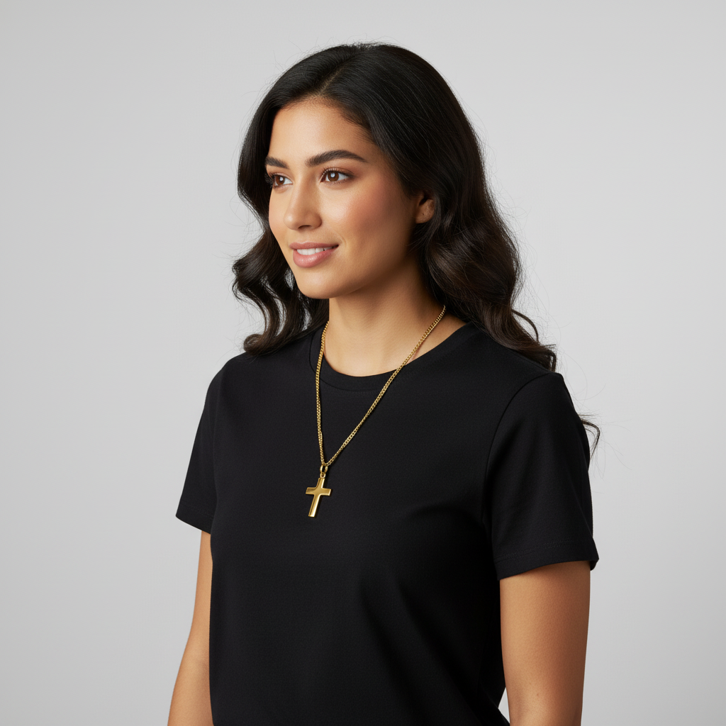 Kreuz Anhänger Mittel 585er Vergoldet