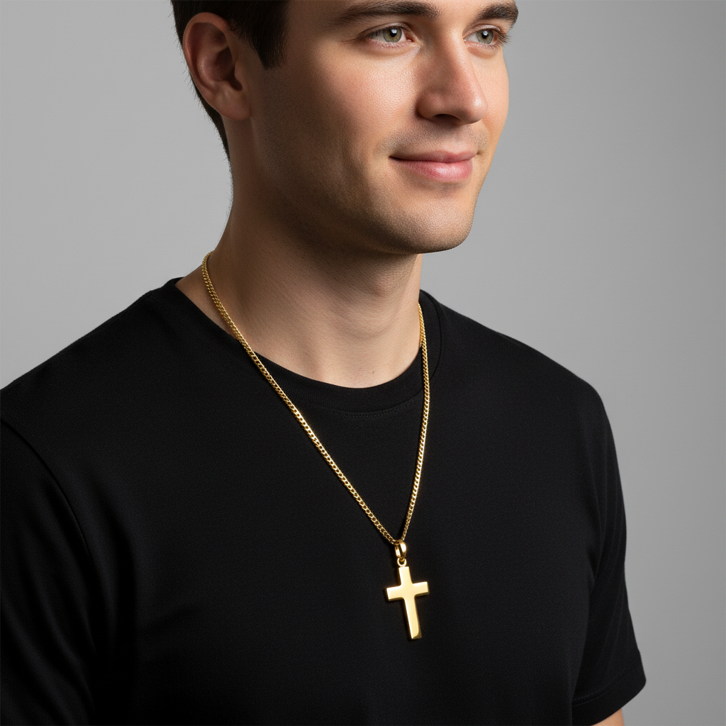 Kreuz Anhänger Mittel 585er Vergoldet